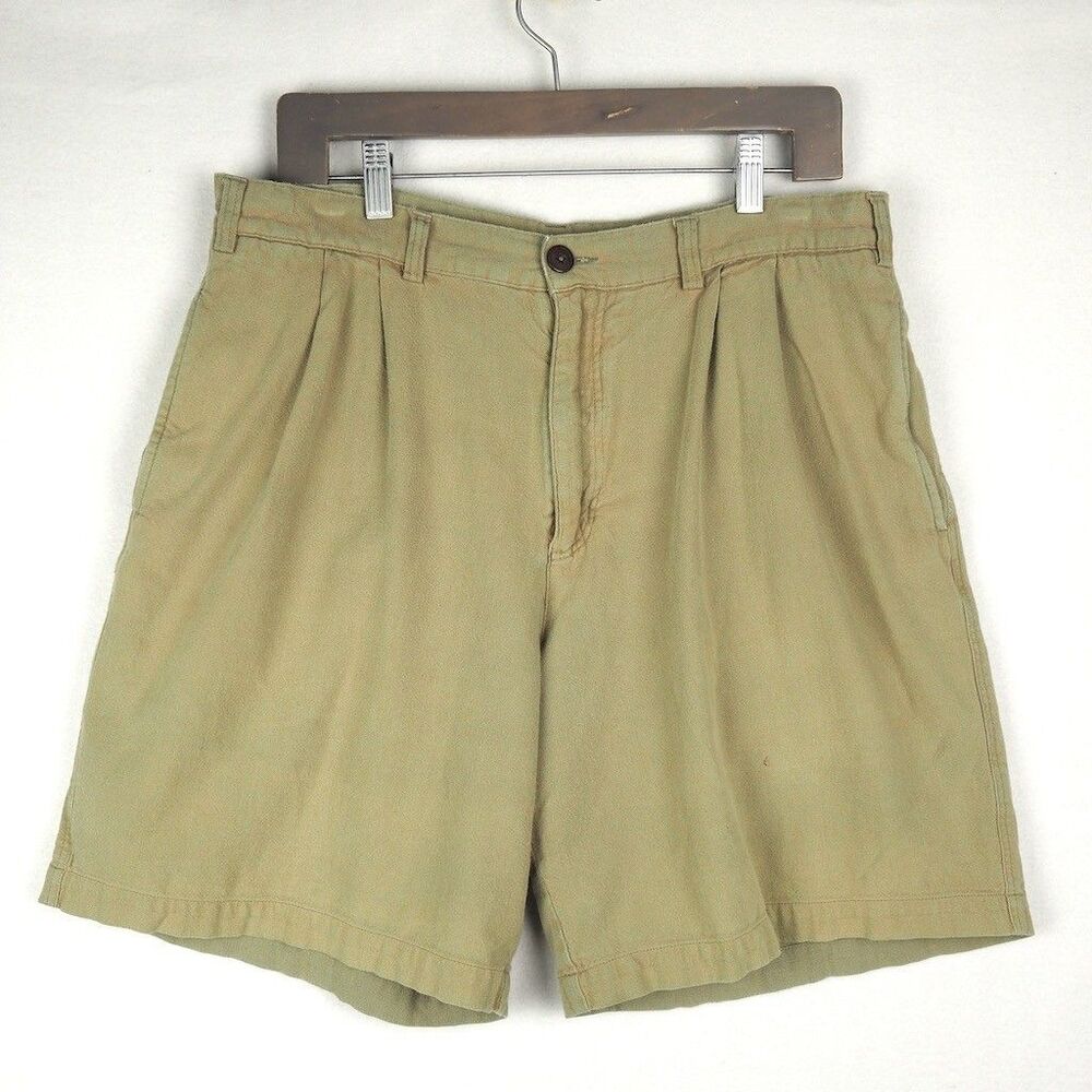Vintage Patagonia Pleated Shorts Mens 34 Green 8" Inseam Canvas Slub Cotton